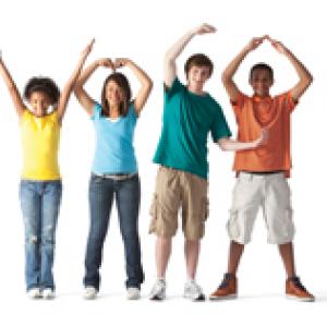 Kids making "YMCA" letters with their arms