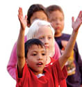 Line of kids cheering