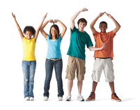 Kids making "YMCA" letters with their arms